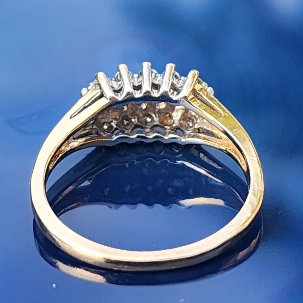 14K Fine Yellow Gold Diamond Cluster 3 Tier Open Work Accent Ring - Picture 3 of 14